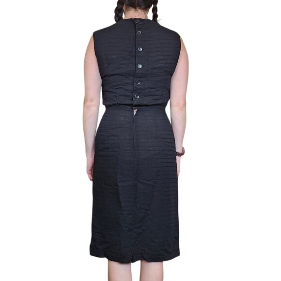 1950s Jerry Gilden Wiggle Dress Black Pleated Sleeveless Sz 4 Thin Linen Cotton? - Picture 3 of 16